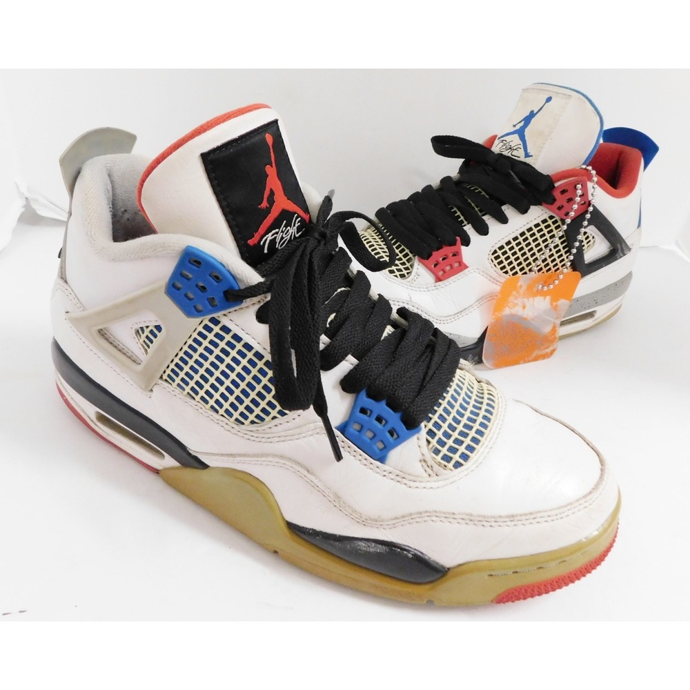 Nike Air Jordan 4 Retro What The White Cement Fire Red Sneakers Men's Size 9.5